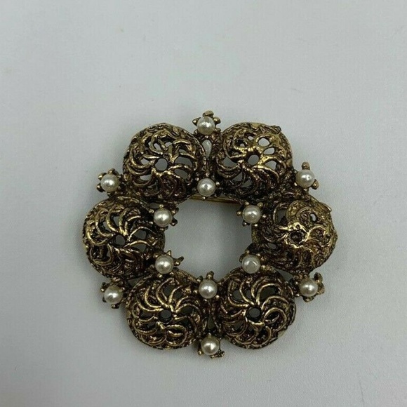 Vintage Brooch 1.5" Goldtone Aurora Rhinestone Floral - Picture 2 of 5